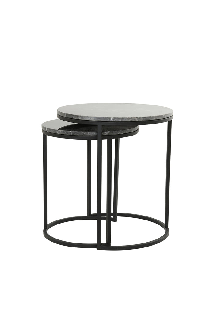 Side table Set van 2 41x48+49x53,5 cm ALFIO brown marble+black