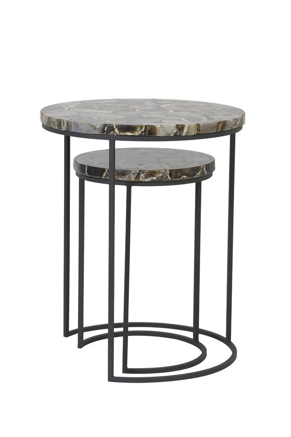 Side table S/2 28x42+41x50 cm AXAT agate brown+black