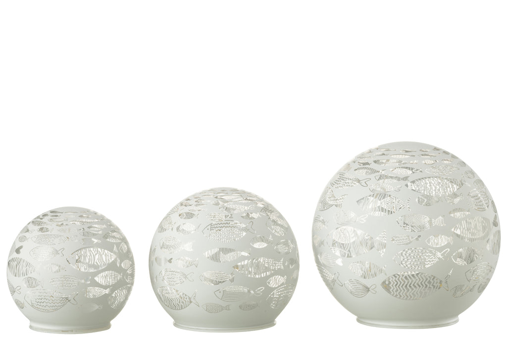 Ball Deco Fishes Led Glass White Large