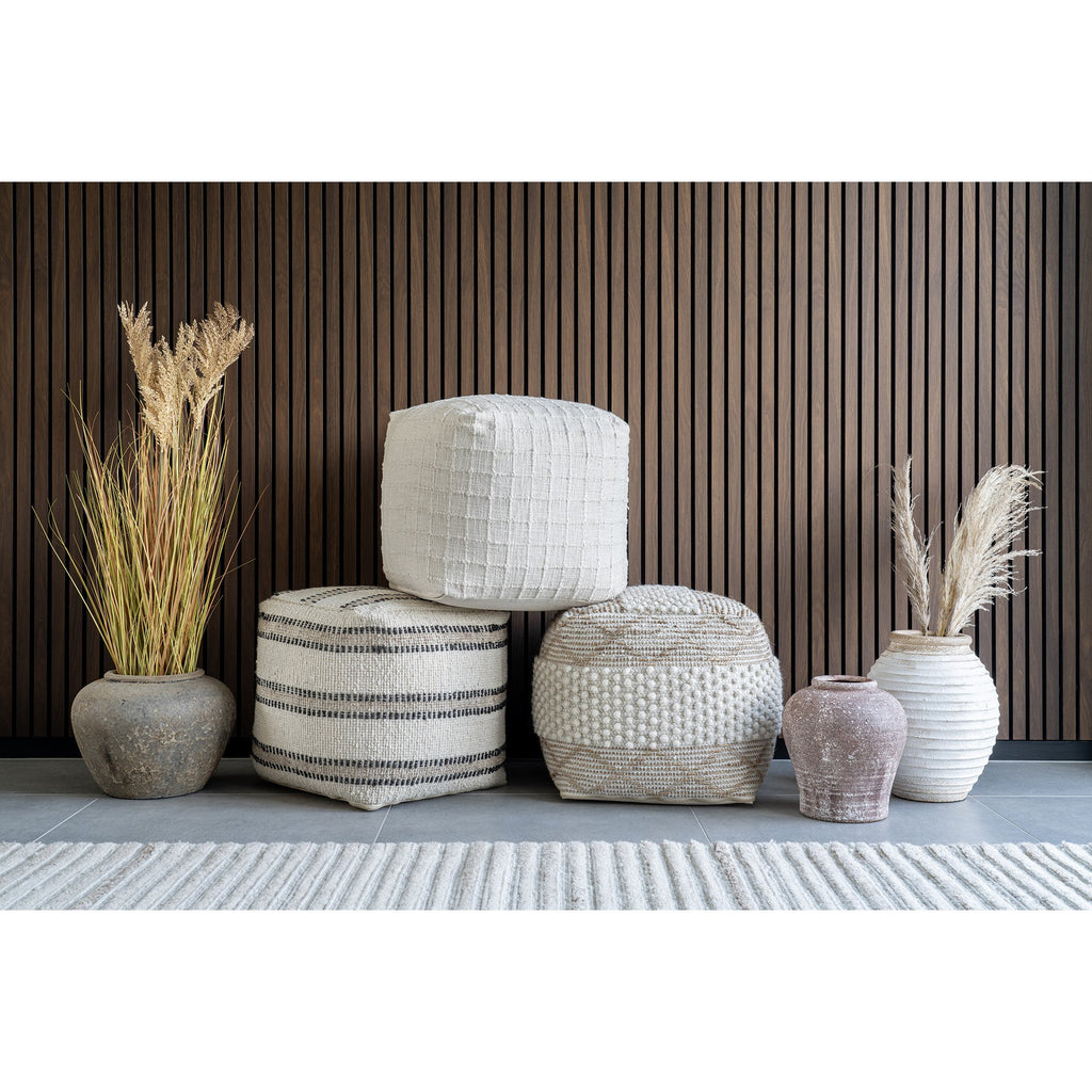 Bally Pouf - Pouf, hand woven,  ivory/charcoal, 40x40x40 cm