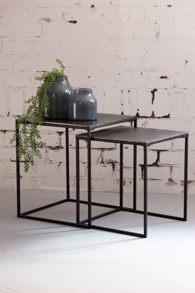 Side table S/2 40x40x45+44,5x44,5x50,5 cm BANOS raw lead ant