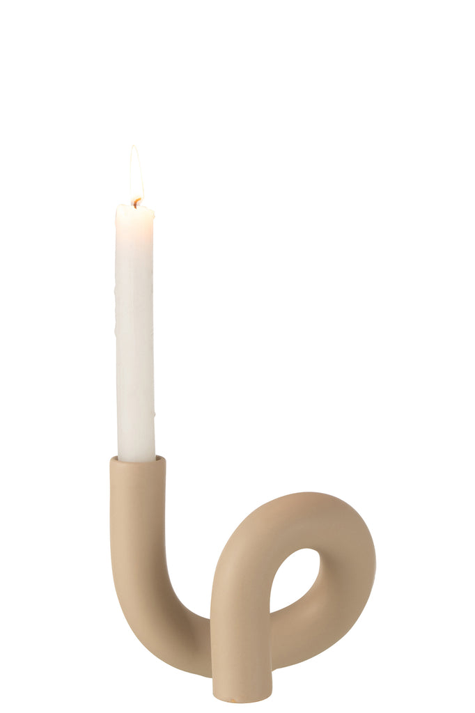 Candle Holder Torsion 1 Candle Ceramic Beige