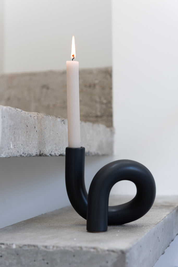 Candle Holder Torsion 1 Candle Ceramic Black