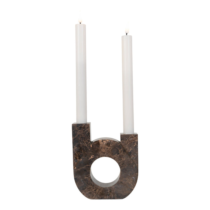 Candle Holder - Candle holder in brown marble with double holder 12x3,5x14 cm
