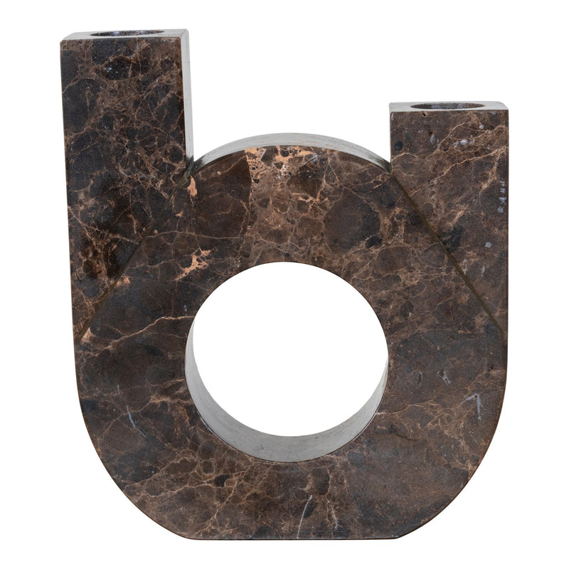 Candle Holder - Candle holder in brown marble with double holder 12x3,5x14 cm