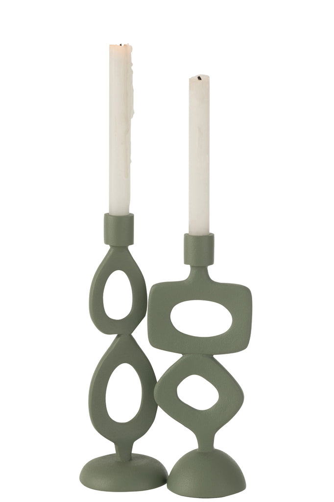 Candle Holder Rings Aluminium Green Assortment Of 2