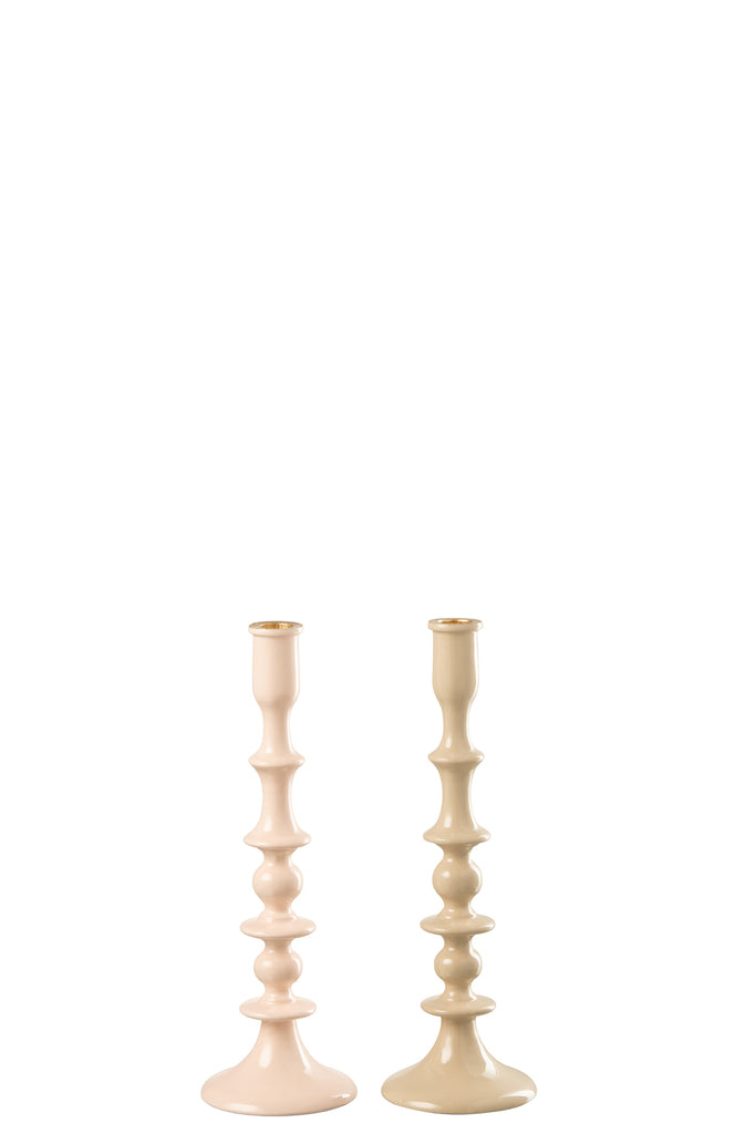 Candlestick Aluminium Light Pink/Beige Assortment Of 2