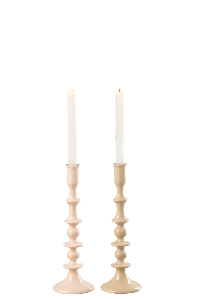 Candlestick Aluminium Light Pink/Beige Assortment Of 2