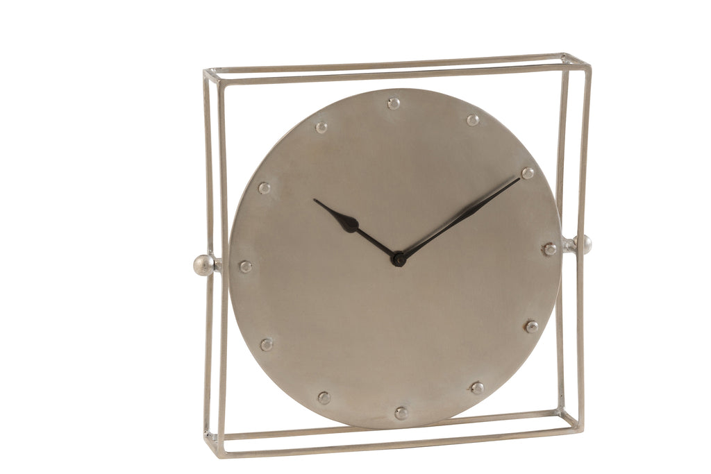 Clock Square Floating Iron Silver Large