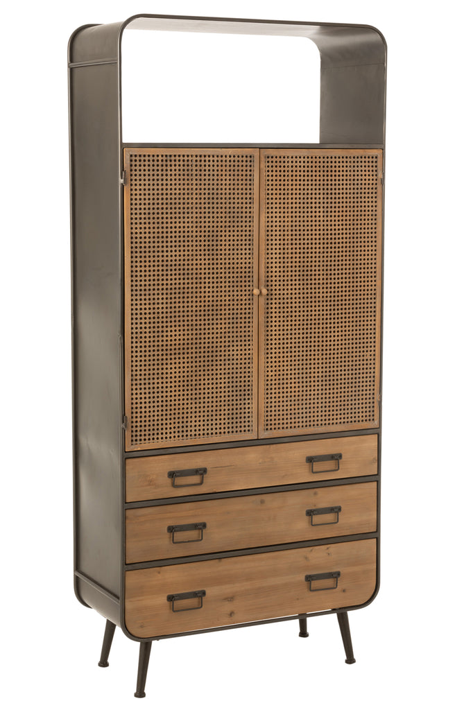 Closet High 3 Drawers Metal/Wood Black/Natural