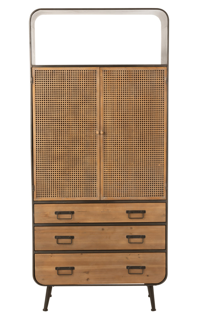 Closet High 3 Drawers Metal/Wood Black/Natural