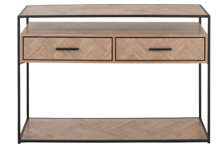 Console Zigzag 2 Drawers Wood/Metal Natural/Black