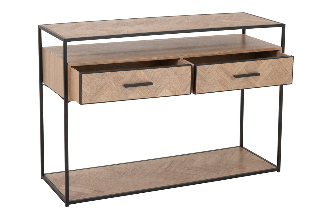 Console Zigzag 2 Drawers Wood/Metal Natural/Black