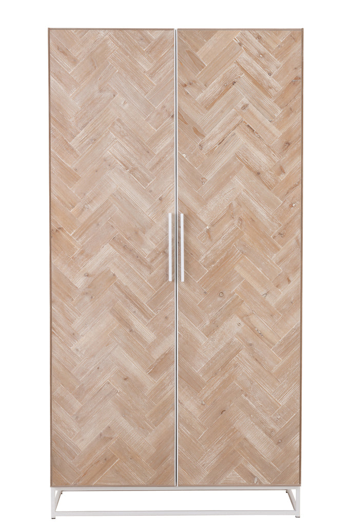 Cupboard High 2 Doors Zigzag Wood/Metal Natural/White