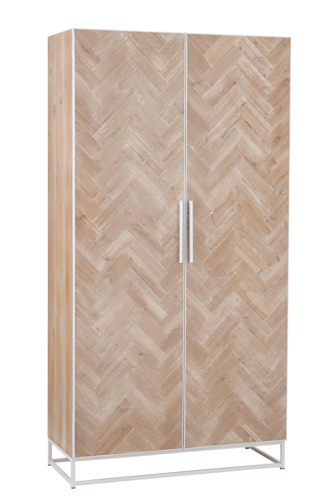 Cupboard High 2 Doors Zigzag Wood/Metal Natural/White