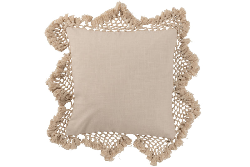 Cushion Fringes Cotton Beige