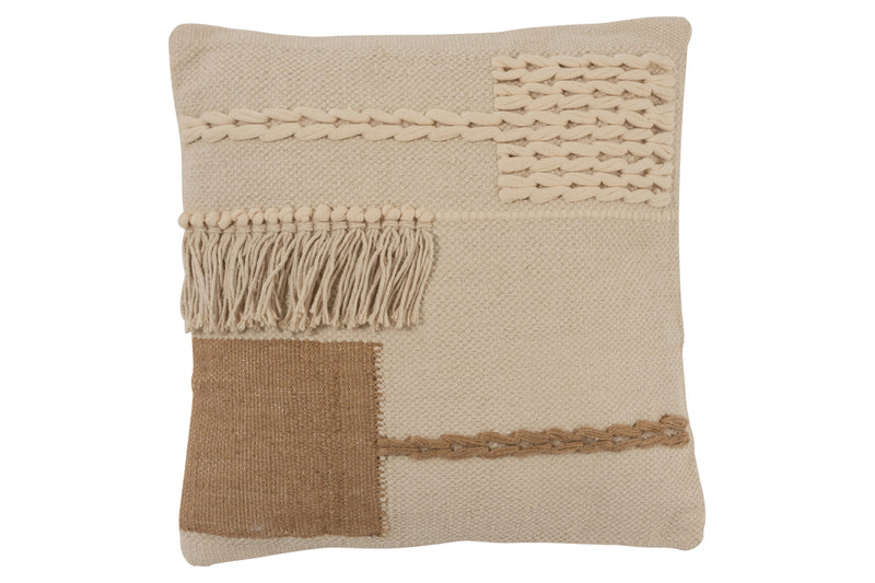 Cushion Fringes Square Cotton Beige