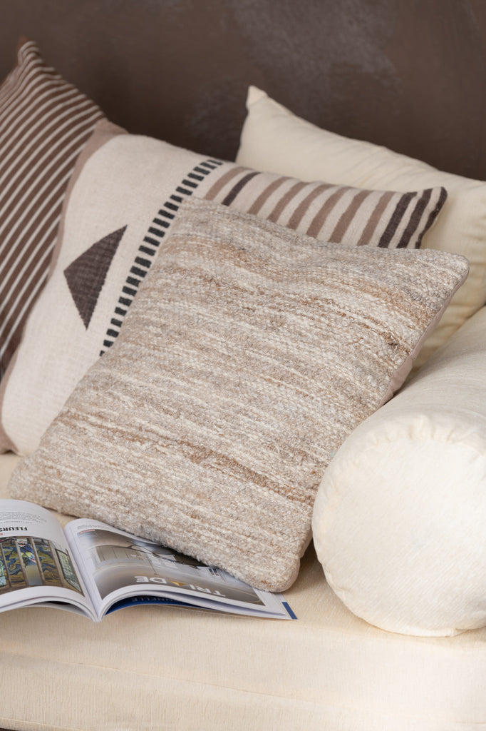 Cushion Semi-Plain Weaving Wool Beige