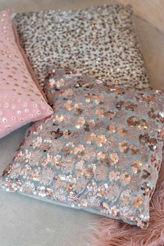 Cushion Sequin Velvet Grey/Pink