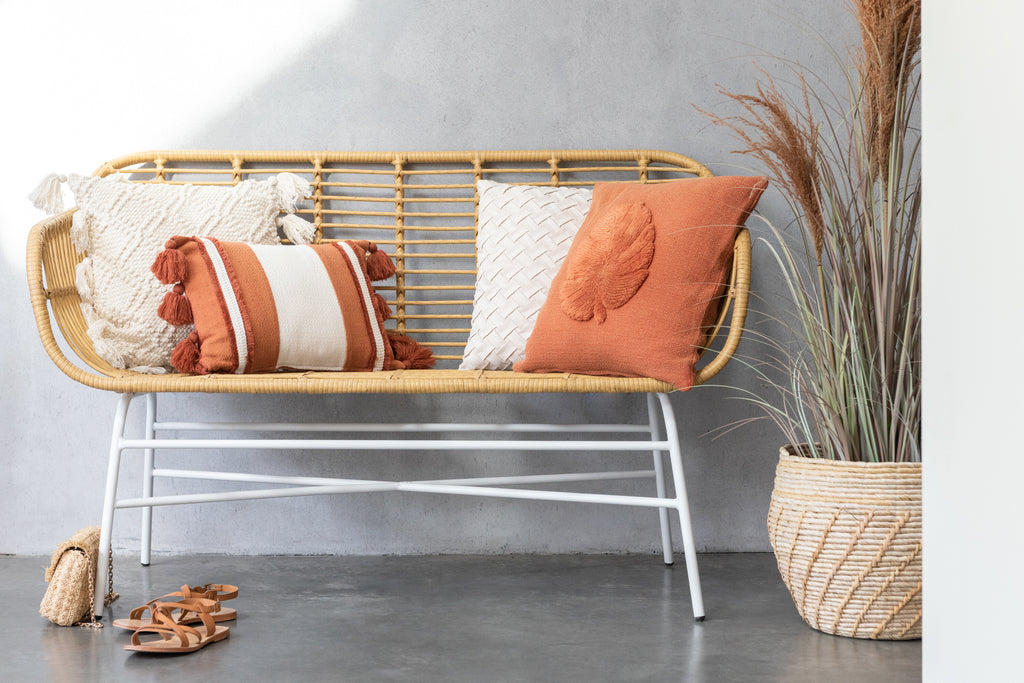 Cushion Stripe+Tassel Textile Terracotta