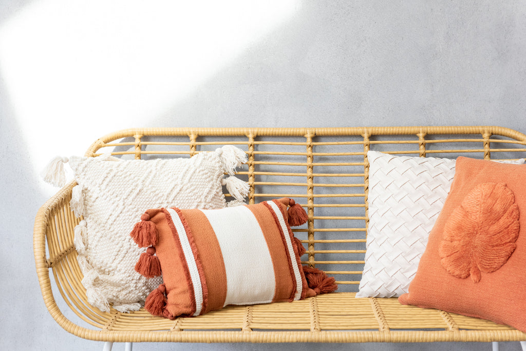 Cushion Stripe+Tassel Textile Terracotta