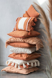 Cushion Stripe+Tassel Textile Terracotta