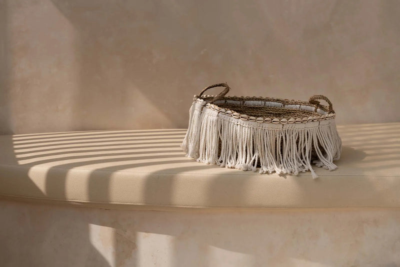 The Boho Fringe Basket - Natural White