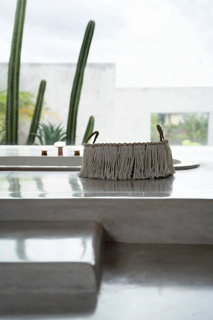 The Boho Fringe Basket - Natural White