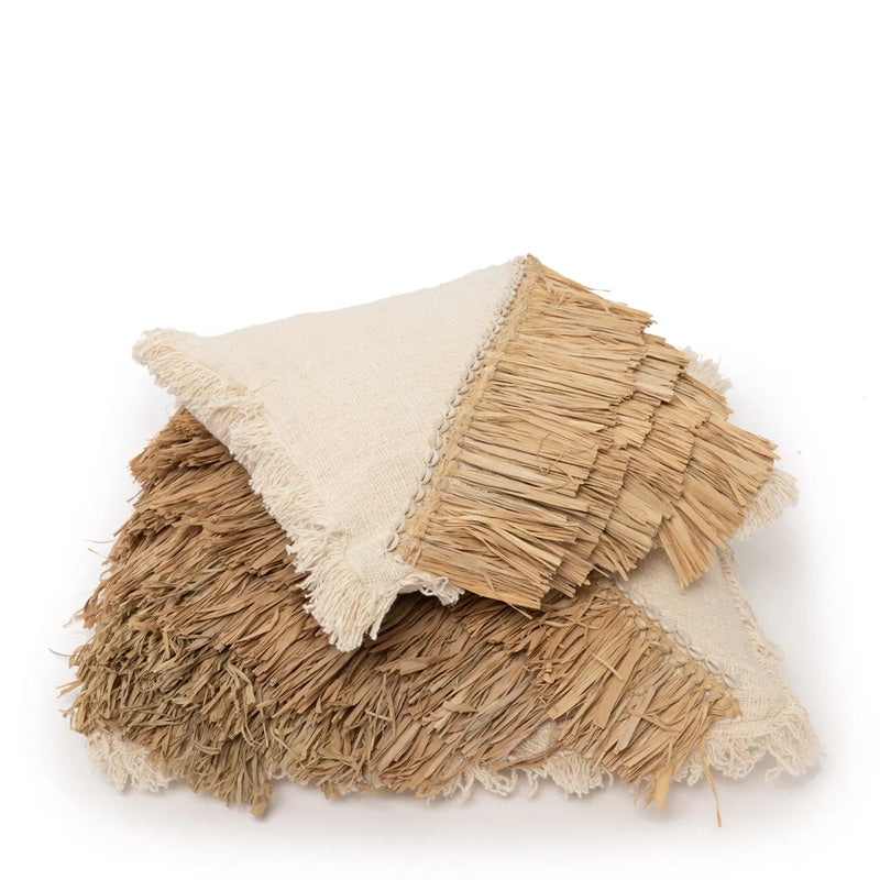 De Raffia Katoenen Kussenovertrek - Naturel Wit - 60x60