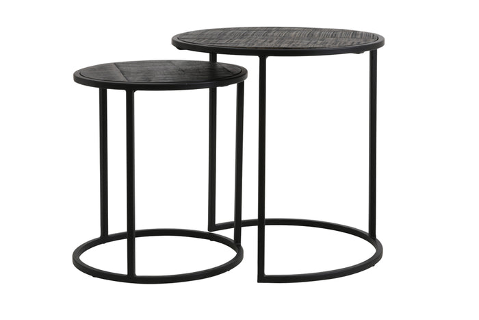 Side table S/2 40x45+50x52 cm DOBA wood antique-matt black