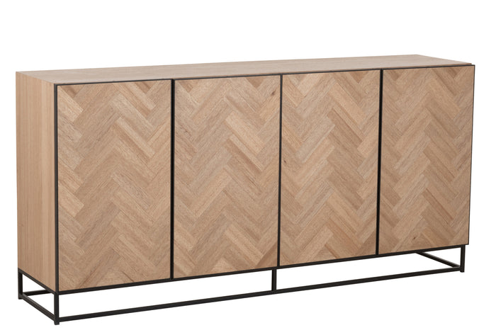 Dresser 4 Doors Zigzag Wood/Metal Natural/Black