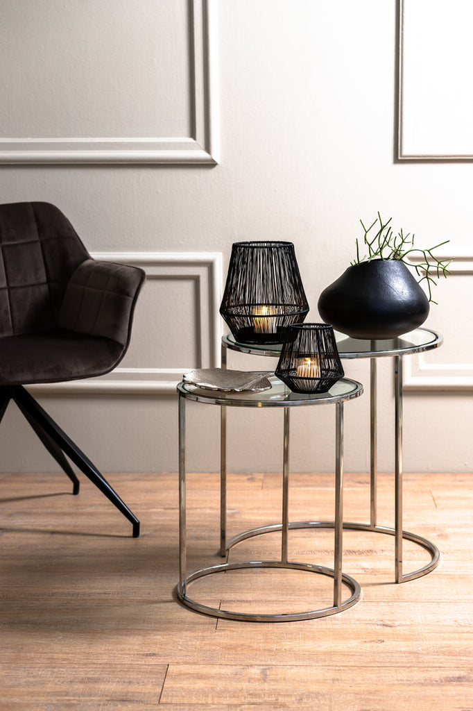 Side table S/2 40x45+50x52 cm DUARTE nickel+glass