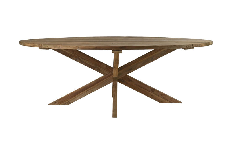 Eettafel tuin ovaal met kruispoot - 220x110x76 - Naturel - Oud teakhout