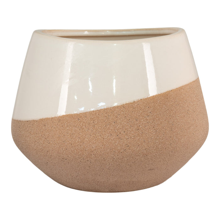 Flower pot - Flower pot in ceramic, beige/brown, round, Ø20,5x15 cm