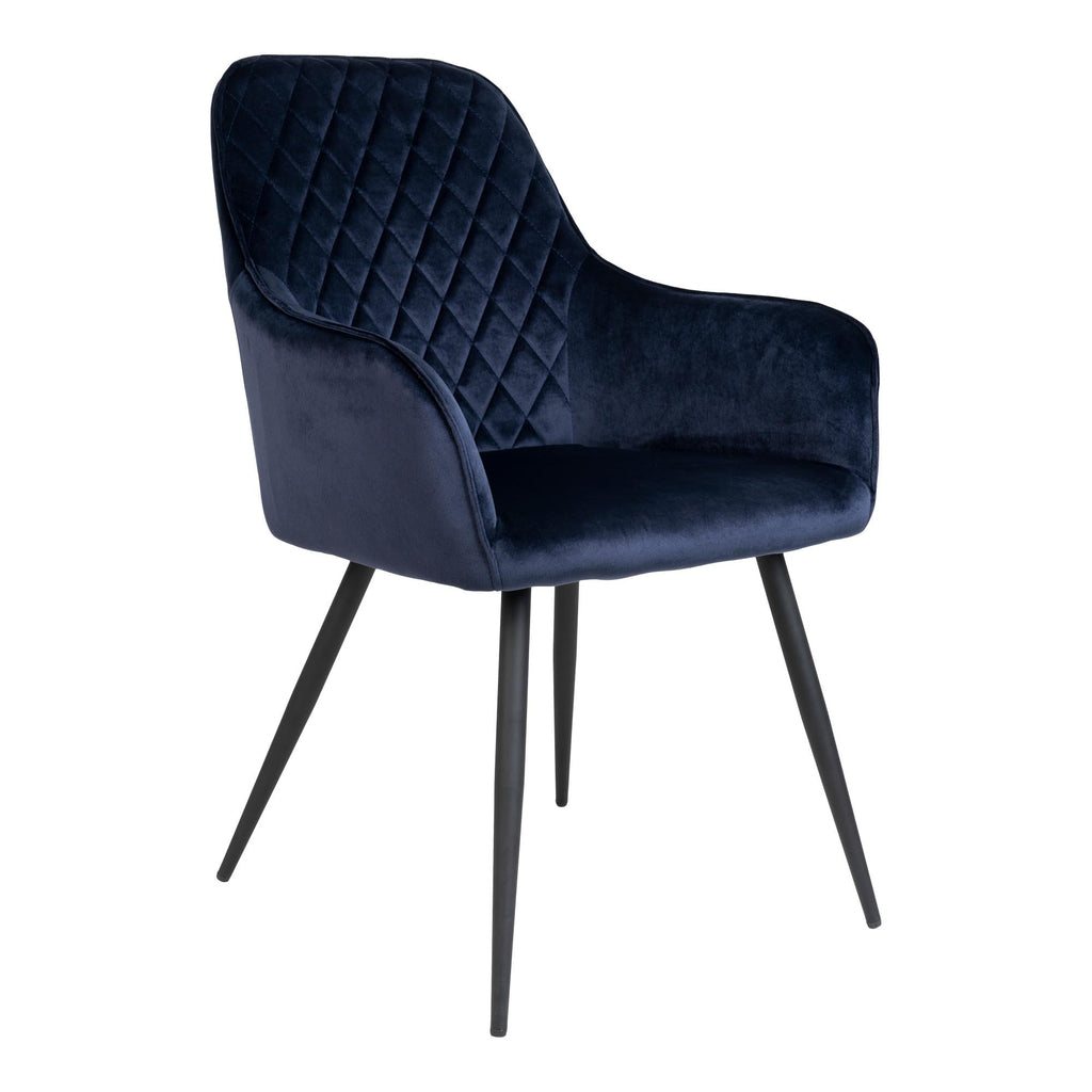 Harbo Dining Chair - Chair in blue velvet with black legs - set of 2