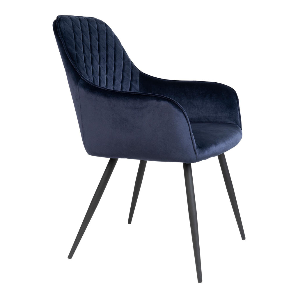 Harbo Dining Chair - Chair in blue velvet with black legs - set of 2