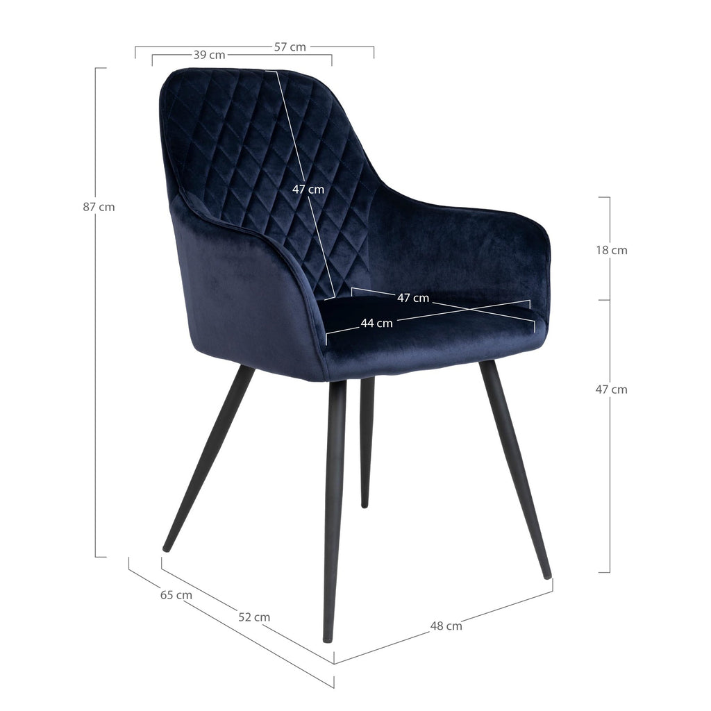 Harbo Dining Chair - Chair in blue velvet with black legs - set of 2