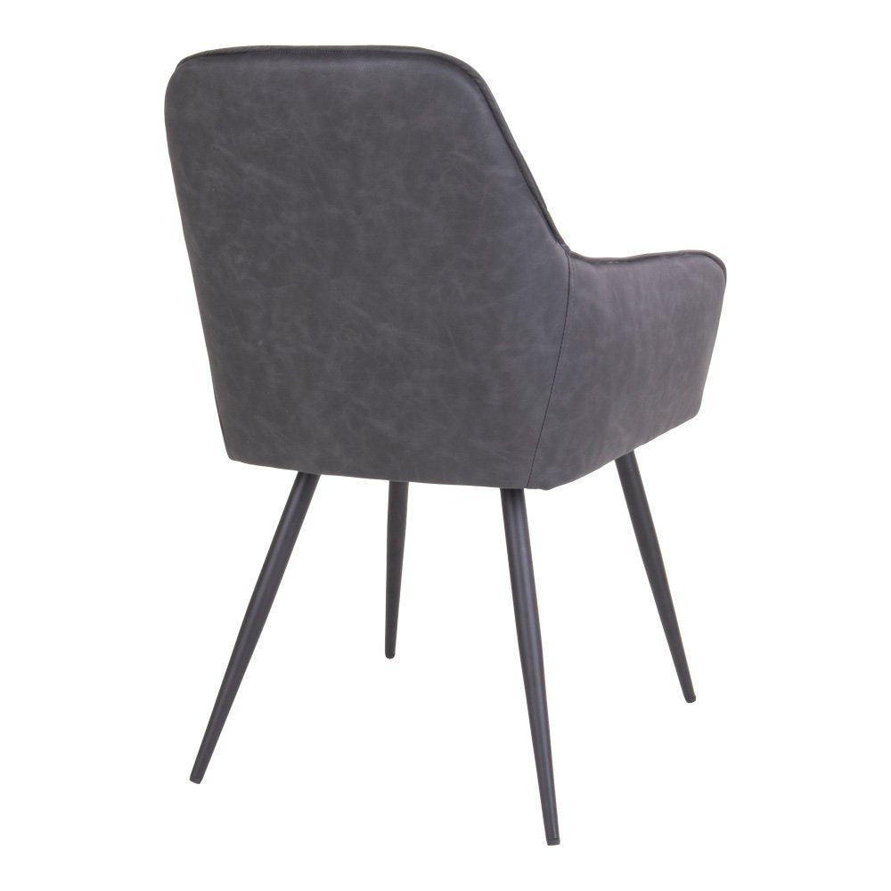 Harbo Dining Chair - Chair in dark grey PU with black legs - set of 2