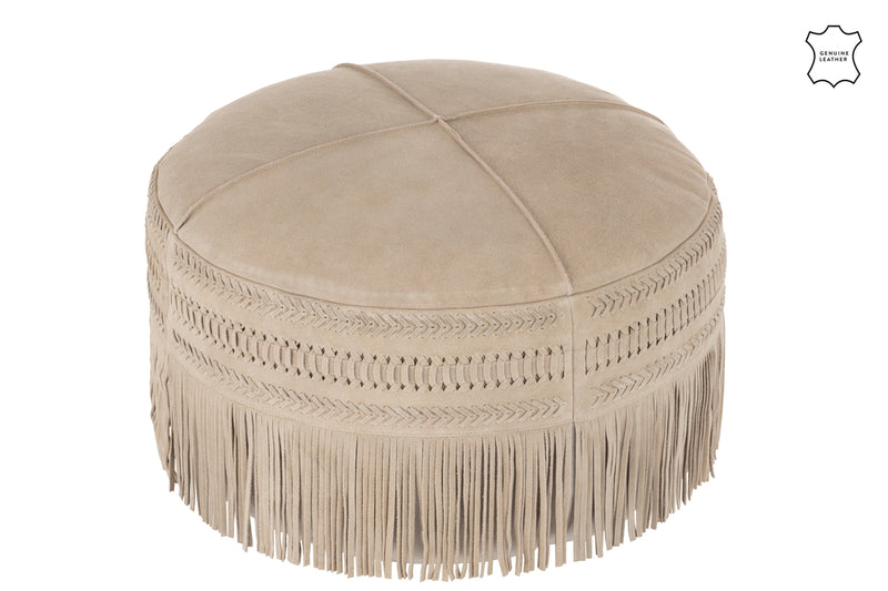 Hassock Tassels Round Leather Light Grey