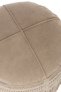 Hassock Tassels Round Leather Light Grey