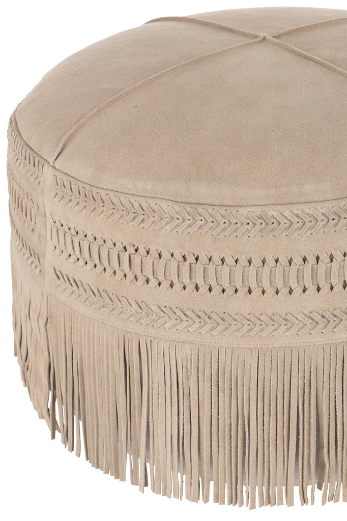 Hassock Tassels Round Leather Light Grey