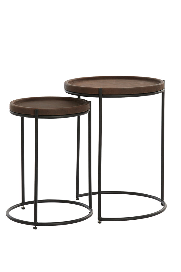 Side table S/2 45,5x35,5+53x45,5 cm JAIRO lthr d.brwn+blck