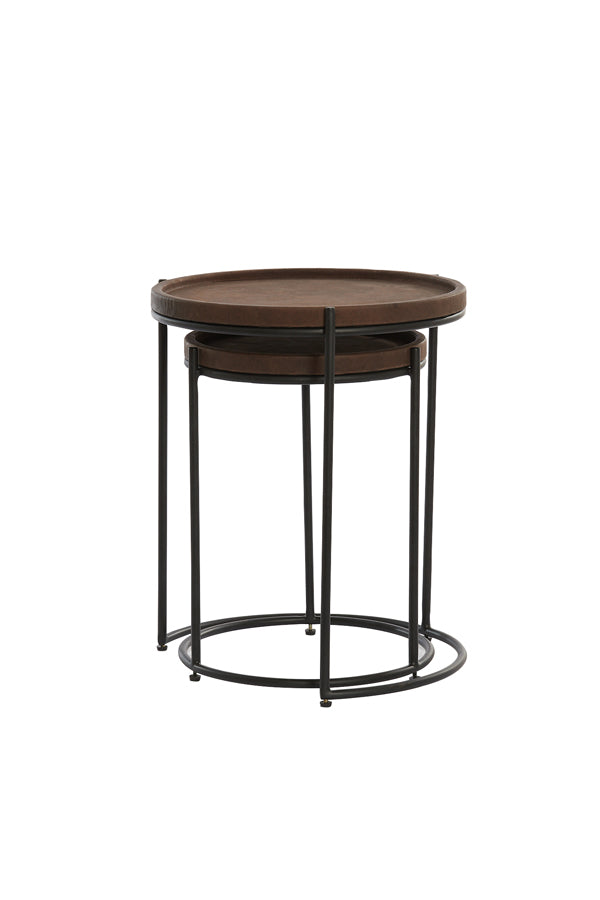 Side table S/2 45,5x35,5+53x45,5 cm JAIRO lthr d.brwn+blck