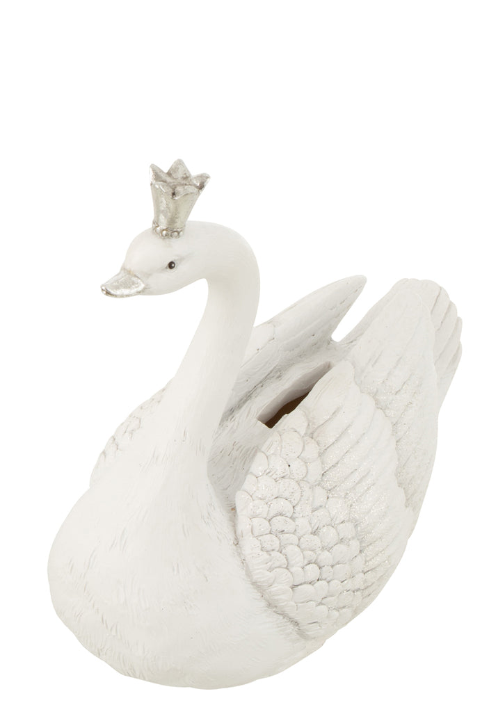 Piggy Bank Swan Poly White/Silver