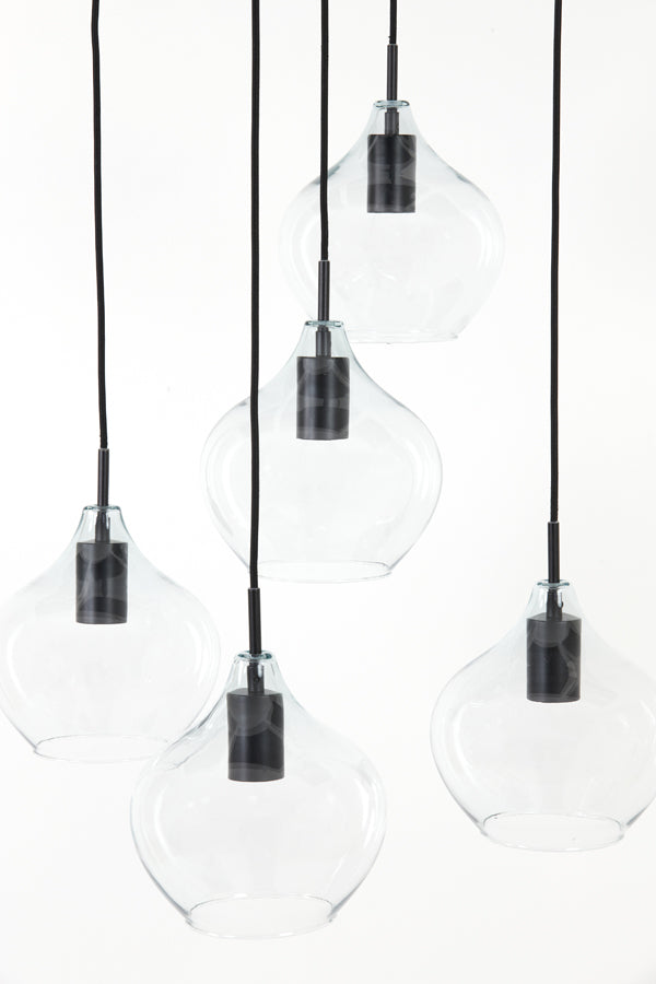 Hanging lamp 5L 61x66 cm RAKEL matt black+clear