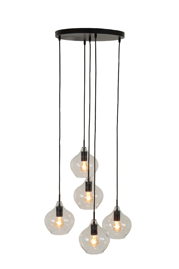 Hanging lamp 5L 61x66 cm RAKEL matt black+clear