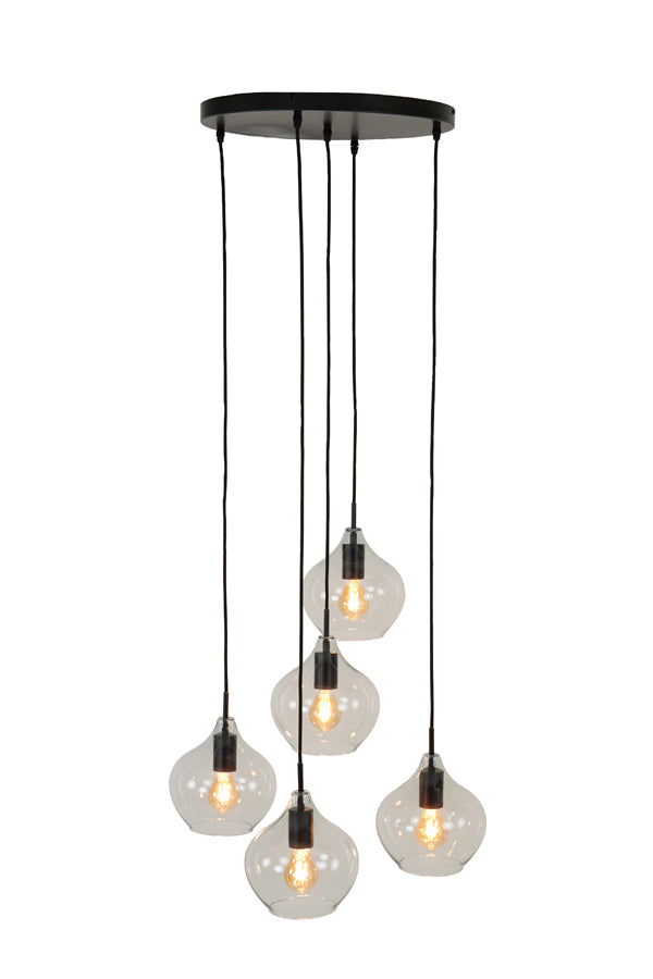 Hanging lamp 5L 61x66 cm RAKEL matt black+clear