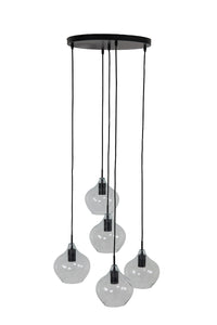 Hanging lamp 5L 61x66 cm RAKEL matt black+clear