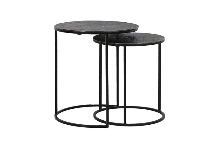 Side table S/2 41x46+49x52 cm RENGO texture black nickel