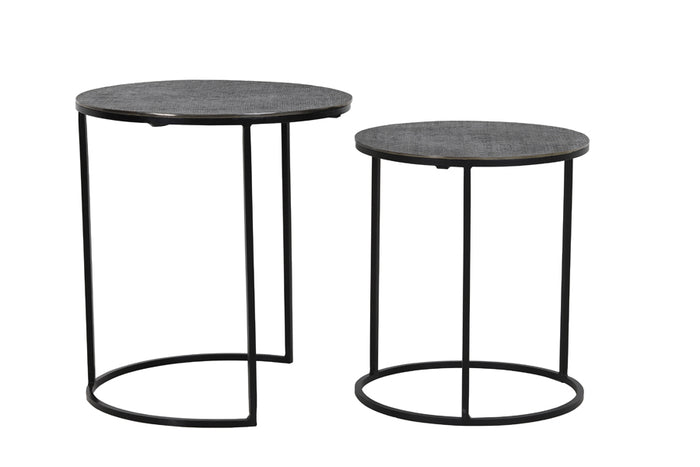 Side table S/2 41x46+49x52 cm RENGO texture black nickel